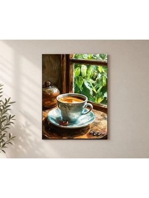 Çetin Kardeşler Kahve Fincanı ve Pencere Salon Ahşap Mdf Baskı Tablo Mdf Tablo
