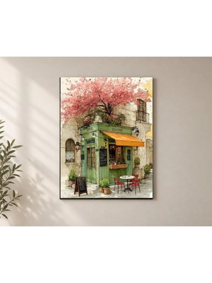 Çetin Kardeşler Kahve Dükkanı, Çiçekli Ağaç Salon Ahşap Mdf Baskı Tablo Mdf Tablo