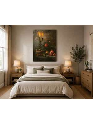 Çetin Kardeşler Elma, Mumluk, Kitaplar ile Mutfak Salon Ahşap Mdf Baskı Tablo Mdf Tablo