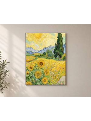 Çetin Kardeşler Van Gogh Ay Çiçekleri ve Zambaklarla Duvar Dekoru Ahşap Mdf Baskı Tablo Mdf Tablo