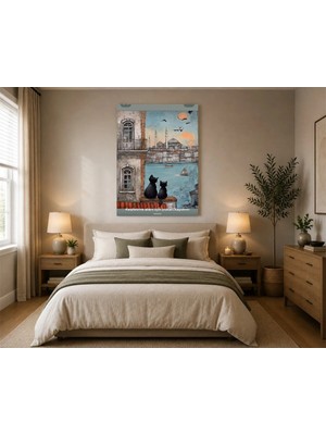 Çetin Kardeşler Iki Kedi Minareli Duvar Dekoru Ahşap Mdf Baskı Tablo Mdf Tablo