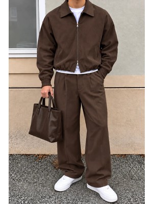 Tarz Cool Erkek Oversize Çift Fermuarlı Ceket ve Baggy Pantolon Alt Üst Takım