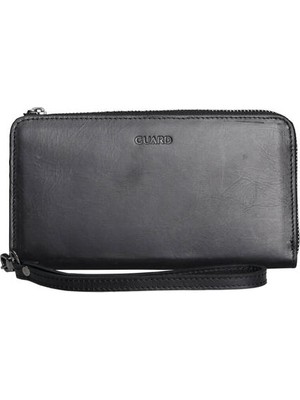 Guard Antik Siyah Hakiki Deri Çok Fonksiyonlu Unisex Portföy Cüzdan ve El Çantası // GRD261010WT1734