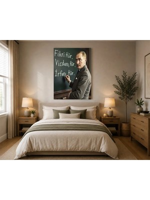 Çetin Kardeşler Atatürk Öğretmen Fikri Hür, Duvar Dekoru Ahşap Mdf Baskı Tablo Mdf Tablo