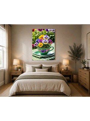 Çetin Kardeşler Çiçekli Fincan ve Çay Salon Ahşap Mdf Baskı Tablo Mdf Tablo