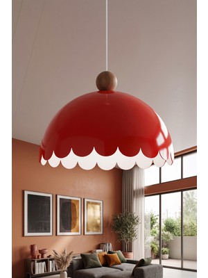 Marrien Bella Retro Ahşap Boncuk Detaylı Turuncu Metal Sarkıt (30 cm)  Yemek Masası Üstü Avize  Mutfak