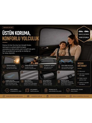 Çetin Kardeşler Kia Cee'd 2012-2017 Yeni Nesil Perde Çorap Kaliteli Güneşlik, 2'li Yan Cam Güneşlik Perde ( Lastikli ) Gri