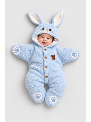 BEBEKİZ Yıldız Welsoft Tavşan Kulaklı Peluş Bebek Tulumu Kapüşonlu Kışlık Patikli Tulum Yenidoğan Hediyelik Uyku Tulumu 0-6 Ay