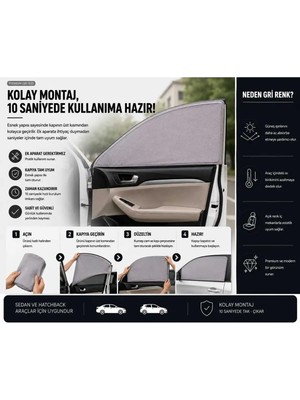 Çetin Kardeşler Mercedes E Serisi W124 1985-1995 Araç Çorap Perde,giydirme Güneşlik, 2'li Yan Cam Güneşlik Perde ( Lastikli ) Gri