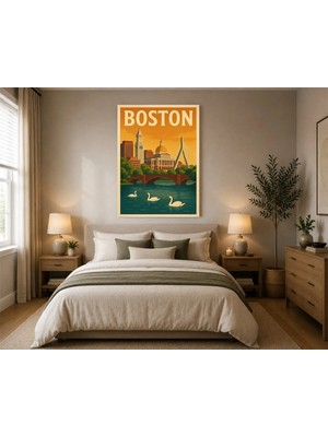 Çetin Kardeşler Boston Şehri ve Duvar Dekoru Ahşap Mdf Baskı Tablo Mdf Tablo