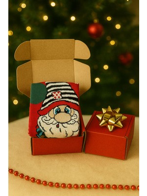 Feemels Kırmızı Kutulu Yılbaşı Hediyesi - Unisex Noel Çorabı - Kırmızı Kutulu Hediye Çorap