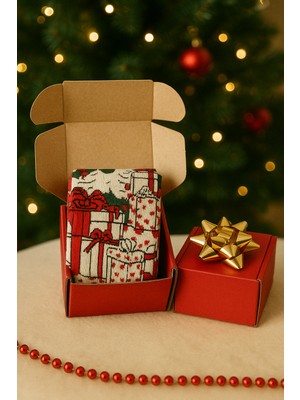 Feemels Kırmızı Kutulu Yılbaşı Hediyesi - Unisex Noel Çorabı - Kırmızı Kutulu Hediye Çorap