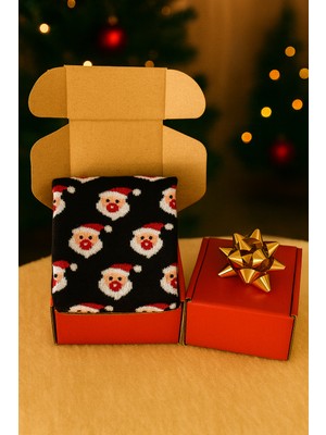 Feemels Kırmızı Kutulu Yılbaşı Hediyesi - Unisex Noel Çorabı - Kırmızı Kutulu Hediye Çorap