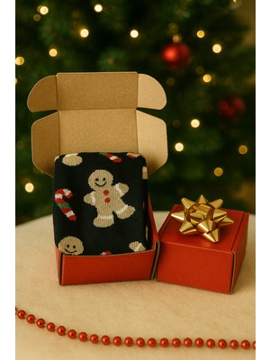 Feemels Kırmızı Kutulu Yılbaşı Hediyesi - Unisex Noel Çorabı - Kırmızı Kutulu Hediye Çorap