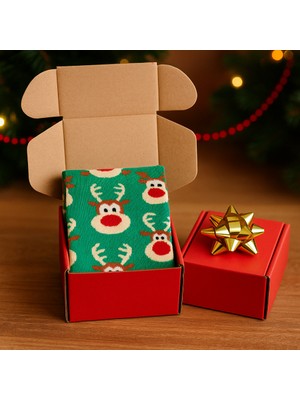 Feemels Kırmızı Kutulu Yılbaşı Hediyesi - Unisex Noel Çorabı - Kırmızı Kutulu Hediye Çorap