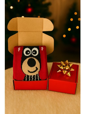 Feemels Kırmızı Kutulu Yılbaşı Hediyesi - Unisex Noel Çorabı - Kırmızı Kutulu Hediye Çorap