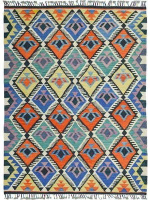 Kilim Co. Afgan Kilim, Yünden El Dokuma Geometrik Desenli 130X180 cm (2.34 M²)