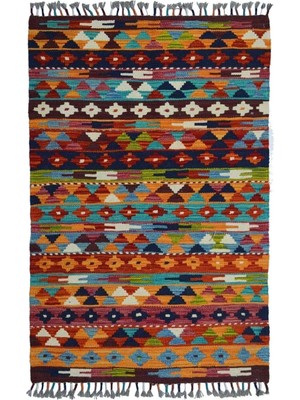 Kilim Co. Afgan Kilim, Yünden El Dokuma Geometrik Desenli 80X120 cm (0.96 M²)