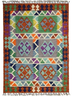 Kilim Co. Afgan Kilim, Yünden El Dokuma Geometrik Desenli 125X180 cm (2.25 M²)