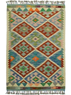 Kilim Co. Afgan Kilim, Yünden El Dokuma Geometrik Desenli 80X120 cm (0.96 M²)