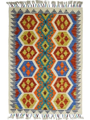Kilim Co. Afgan Kilim, Yünden El Dokuma Geometrik Desenli 80X115 cm (0.92 M²)