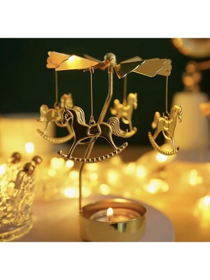 Mercanco Sihirli Döner Atlıkarınca Tealight Mumluk - Gold
