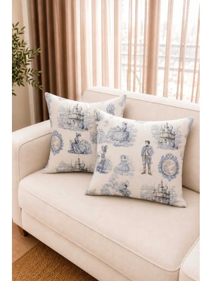 Luxoras Home Duck Kumaş Fransız Şato Desenli Dekoratif Kırlent Kılıfı - 2'li Çeyiz Seti