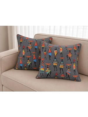 Luxoras Home Afrikalı Kadın Desenli Etnik Duck Kumaş Dekoratif Kırlent Kılıfı - 2'li Çeyiz Seti