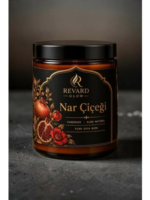 Revard Nar Çiçeği Kokulu Mum - %100 Doğal El Yapımı Soya Mumu - 100 cc Amber Cam Kavanoz