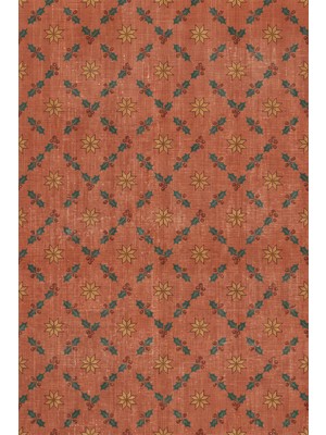 Rugzella Yılbaşı Halısı Soluk Vintage Kiremit Çam Yeşili Altın Desenli Yıkanabilir Halı
