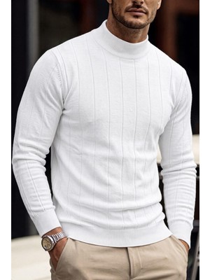 Oksit Seka 779 Çizgili Pamuk Slim Fit Erkek Yarım Balıkçı Kazak