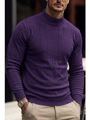 Oksit Seka 779 Çizgili Pamuk Slim Fit Erkek Yarım Balıkçı Kazak