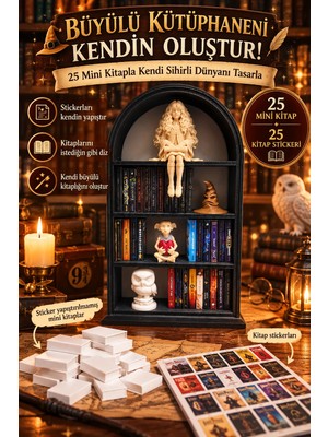 Printech3d Dekoratif Minyatür Kitaplık Seti 25 Mini Kitap ve Figürlü Masaüstü Kitaplık Dekoru