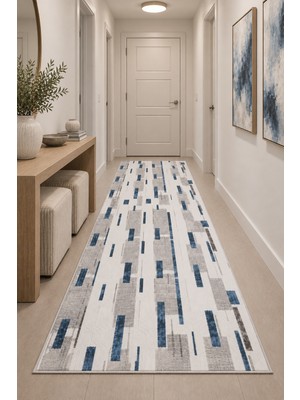 Babil Home Kaymaz Tabanlı Halı Kesme Yolluk Salon Koridor Mutfak Yatak Odası Halısı 3055 Mavi