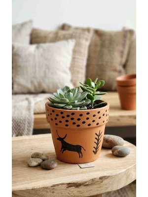 Cogo Ceramic Kadim Hikayeler Tek Saksıda: Tüm Sembollerin Buluştuğu 10 cm El Yapımı Terracotta Saksı - Mağara Resmi & Etnik Figürlü Toprak Sukulent Kaktüs Saksısı