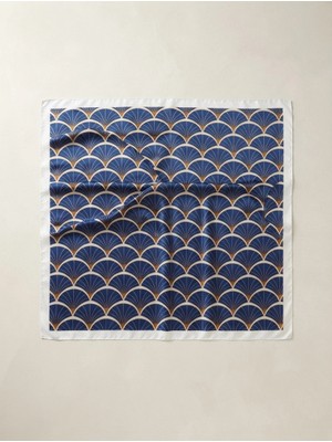 Lacivert Zemin Yelpaze Desenli 70X70 Saten Fular