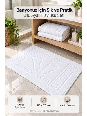 Elif Mira 3'lü Banyo Ayak Havlusu 50X70 cm 250 gr Footera