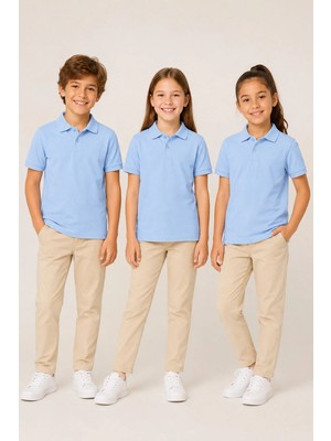 Nymora Çocuk Unisex 3'lü Polo Yaka Kısa Kollu Okul Tişört %100 Pamuk 2-14 Yaş