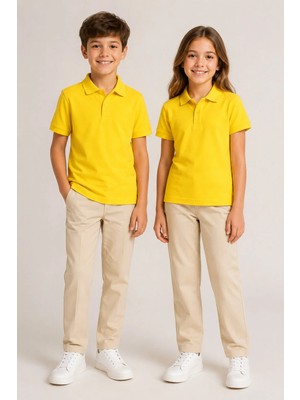 Nymora Çocuk Unisex 2'li Polo Yaka Kısa Kollu Okul Tişört %100 Pamuk 2-14 Yaş