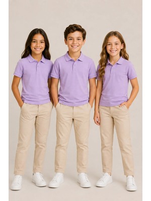 Nymora Çocuk Unisex 3'lü Polo Yaka Kısa Kollu Okul Tişört %100 Pamuk 2-14 Yaş