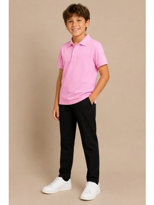 Nymora Çocuk Unisex Polo Yaka Kısa Kollu %100 Pamuk Basic Tişört Günlük Üst Giyim 2-14 Yaş