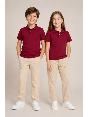 Nymora Çocuk Unisex 2'li Polo Yaka Kısa Kollu Okul Tişört %100 Pamuk 2-14 Yaş