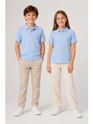 Nymora Çocuk Unisex 2'li Polo Yaka Kısa Kollu Okul Tişört %100 Pamuk 2-14 Yaş