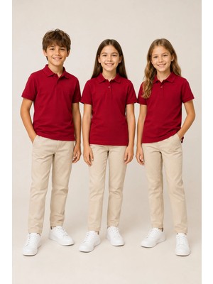 Nymora Çocuk Unisex 3'lü Polo Yaka Kısa Kollu Okul Tişört %100 Pamuk 2-14 Yaş