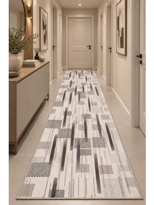 Babil Home Kaymaz Tabanlı Halı Kesme Yolluk Salon Koridor Mutfak Yatak Odası Halısı 3056 Gri