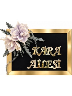 Dizaynomi Gold Çerçeveli Siyah Kadife  Zeminli Çiçek Detaylı Kişiye Özel Dekoratif Isimlik
