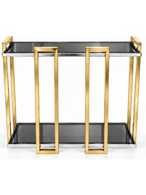 Dizaynomi Gold ve Gümüş Kaplama Renkli Metal Füme Camlı Iki Katlı Dresuar