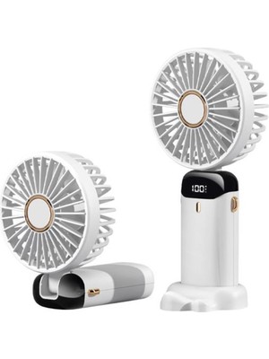 Feny FN-F30 Beyaz Kademeli Ultra Sessiz LED Göstergeli Katlanabilir Şarjlı 1200MAH Mini El Fanı