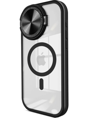 Apple iPhone 15 Pro Max Kılıf Teleskop Lens Magsafe Silikon Kapak - Siyah