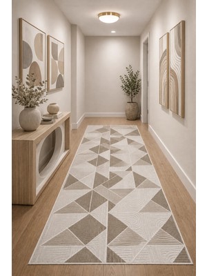Babil Home Kaymaz Tabanlı Halı Kesme Yolluk Salon Koridor Mutfak Yatak Odası Halısı 3015 Bej